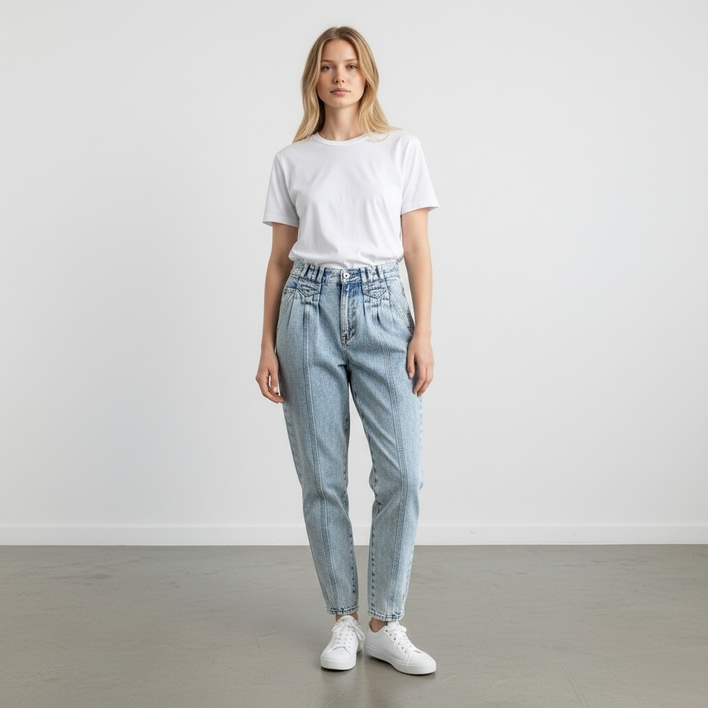 Bugle Boy Women's 31" Vintage‎ Stonewash High Waist Pleated Front Peg Leg Jeans